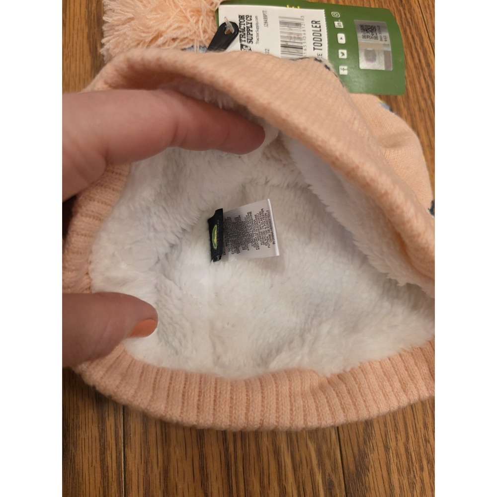 John Deere Toddler Girls Beanie OS Pink w/Pom Farm Tractor Winter New w/Tags - Picture 4 of 7